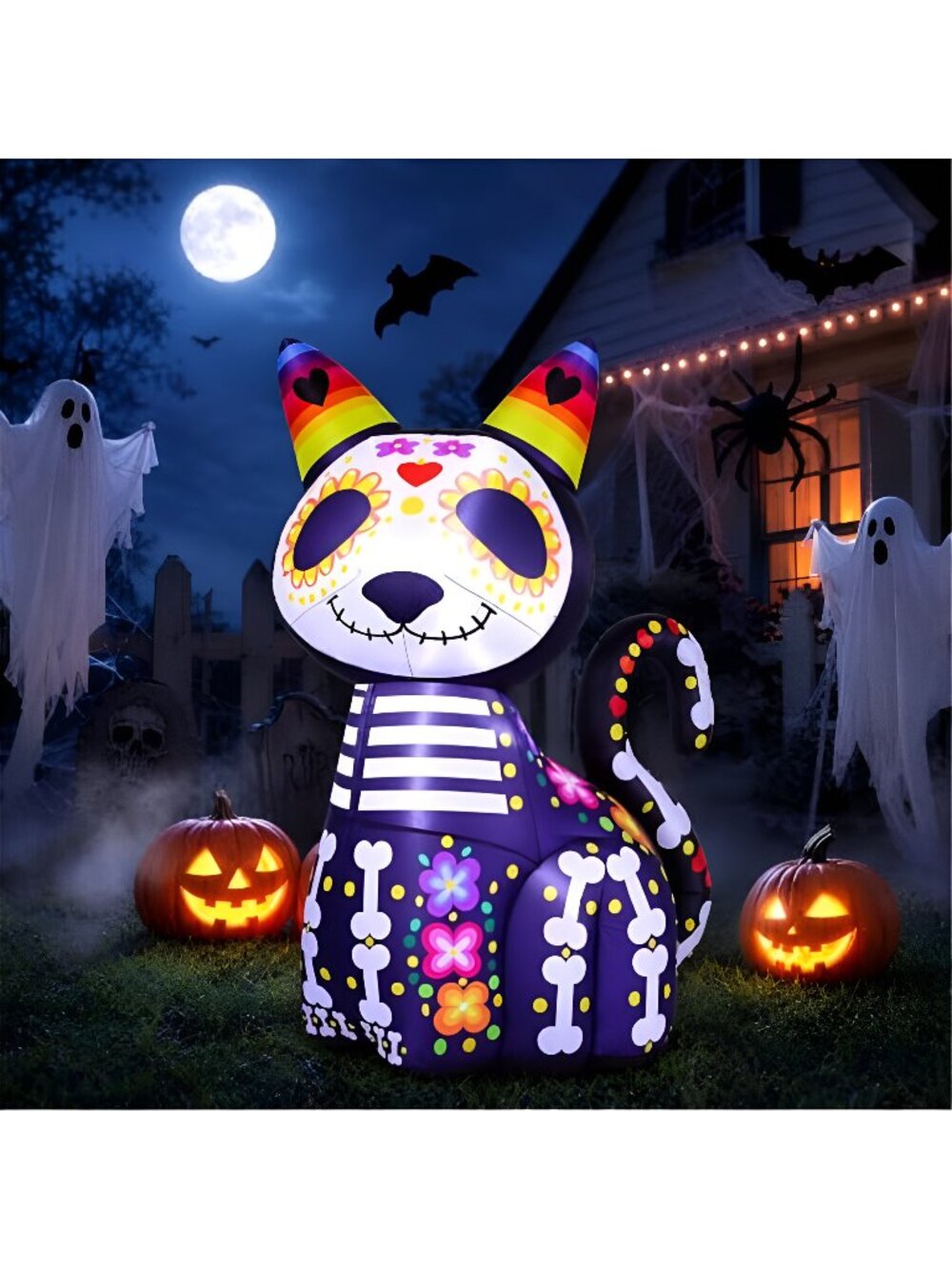 4.4FT Halloween Inflatables Outdoor Decoration, Day of The Dead Black Cat